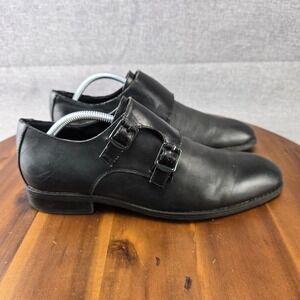 Alfani Platinum Eli Black Leather Double Monk Strap Dress Shoes Mens 8 M 8046